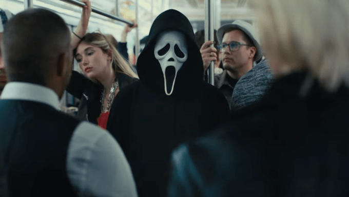 Ghostface in a train cabin for Scream 6