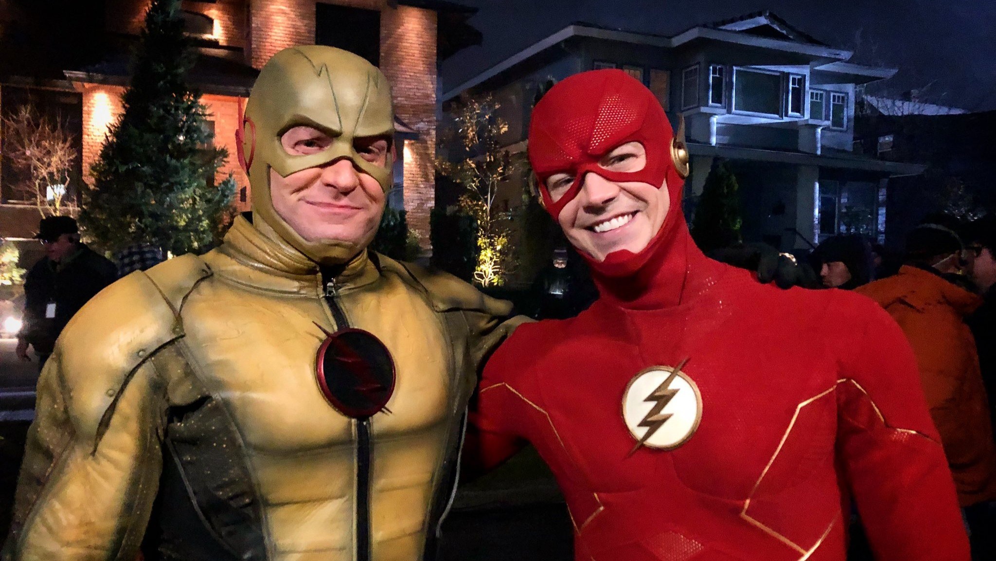 Matt Letscher and Grant Gustin as Reverse Flash and The Flash season 9 behind the scenes