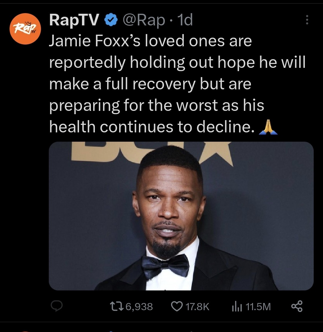A tweet talking about Jamie Foxx's health scare
