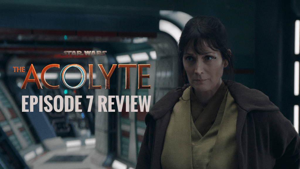 Carrie-Anne Moss is a Jedi standing in a ship concerned about what just happened in The Acolyte episode 7.