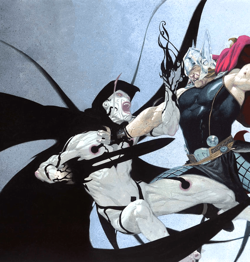 Gorr the God Butcher using the All-Black the Necrosword against Thor Odinson