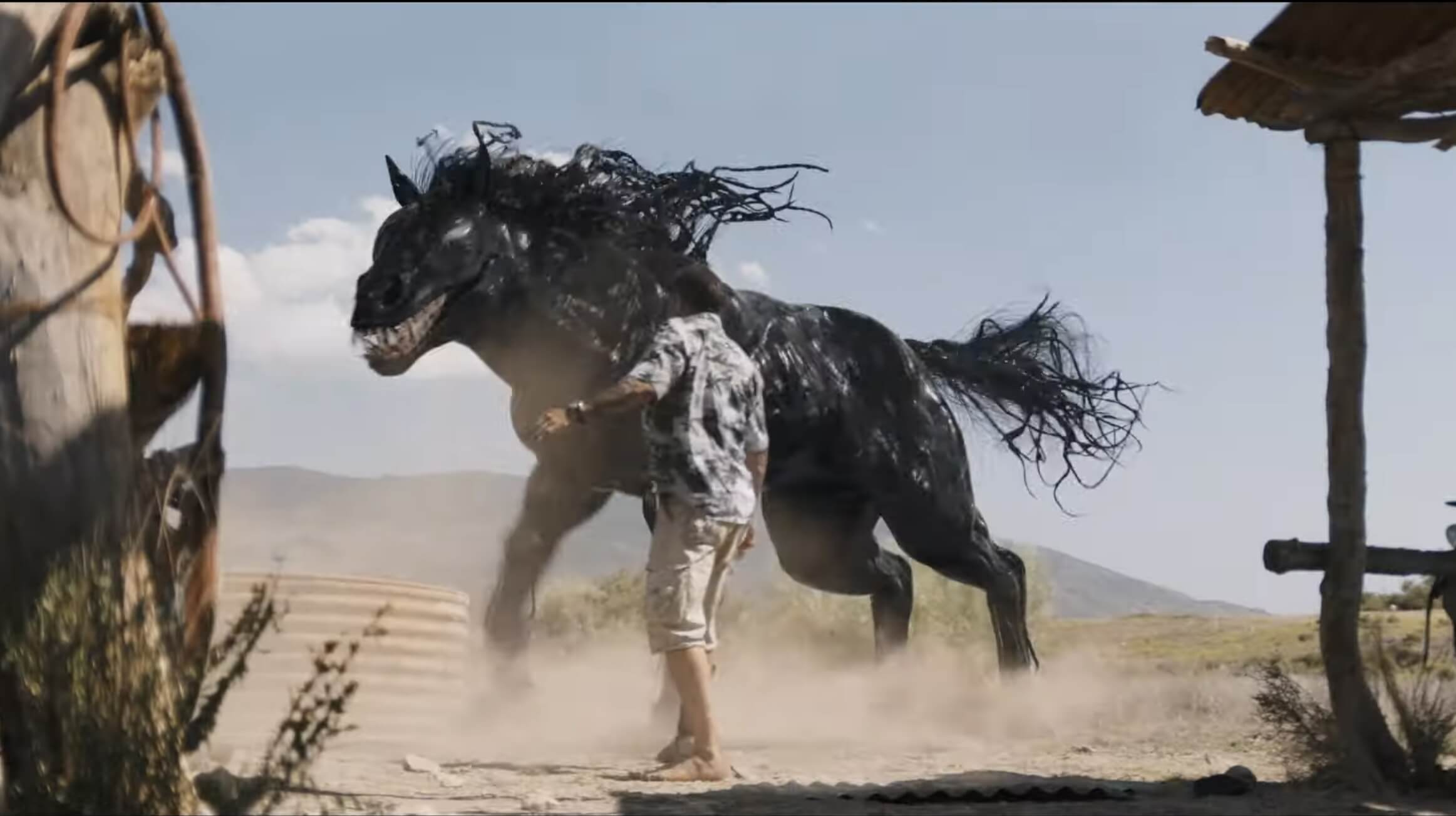 Eddie is transforming a horse using the venom symbiote in Venom: The Last Dance