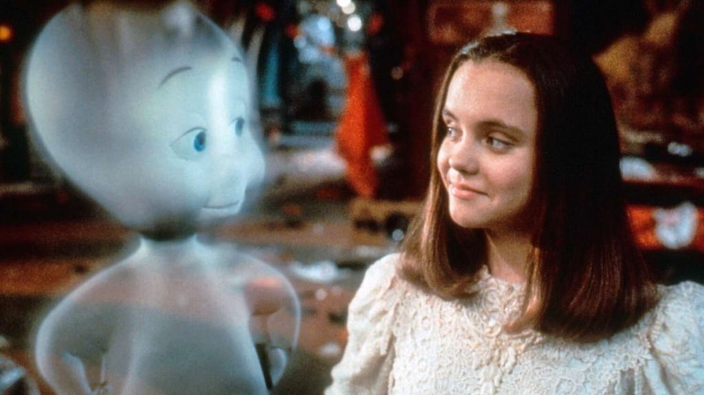 Casper the friendly ghost and Christina Ricci's character Kat, smiling at each other