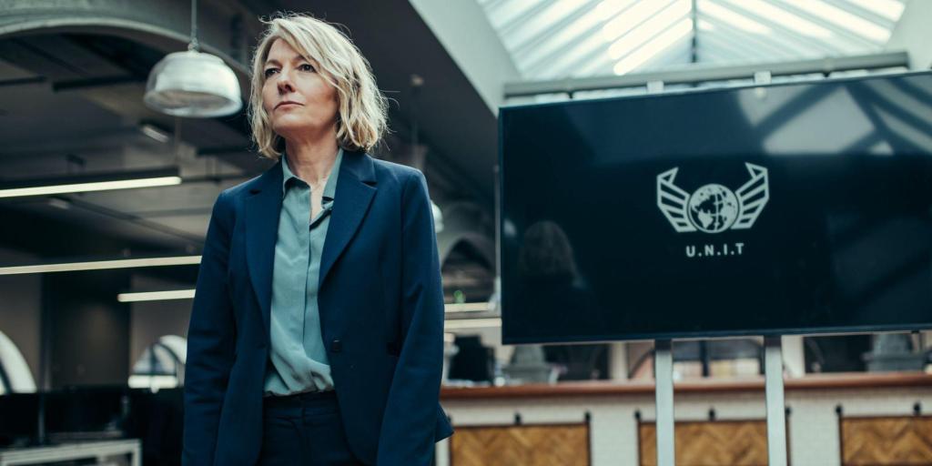 Kate Stewart Survivors of the Flux episode unit logo. Doctor Who