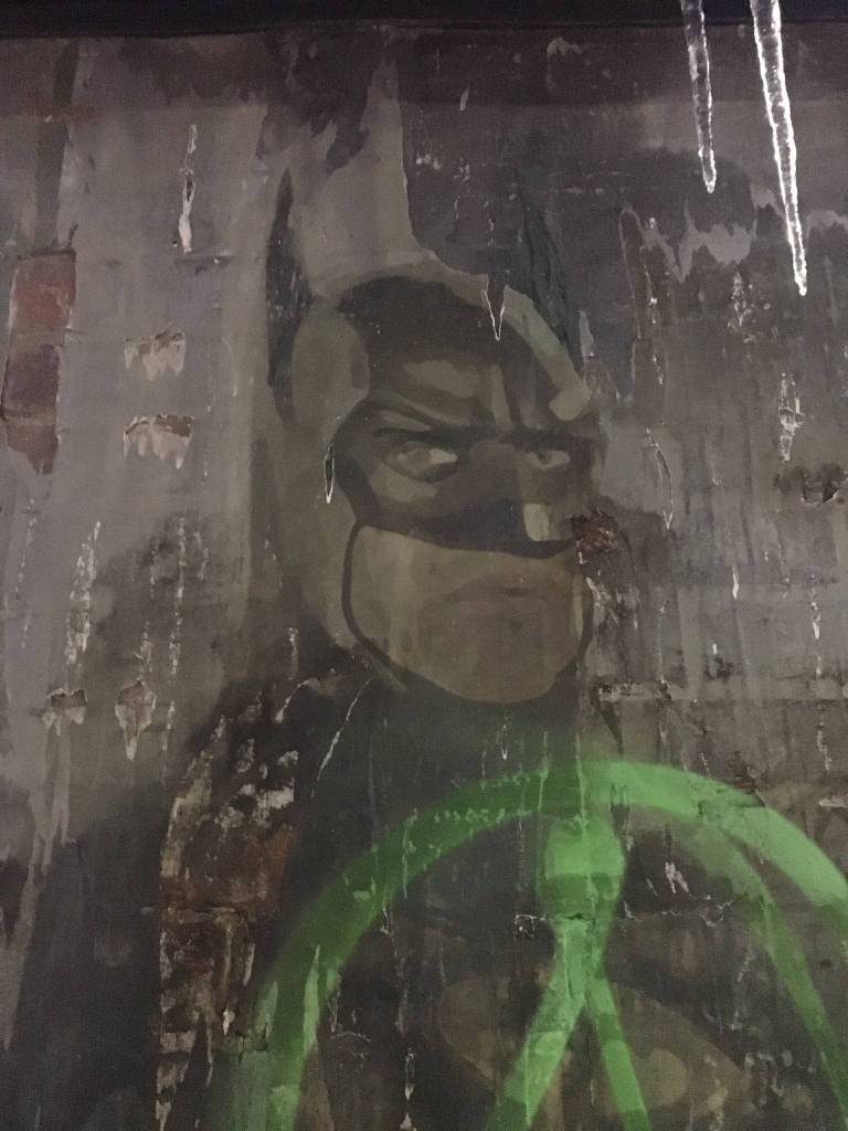 Micheal Keaton Batman wall mural on set of Batgirl
