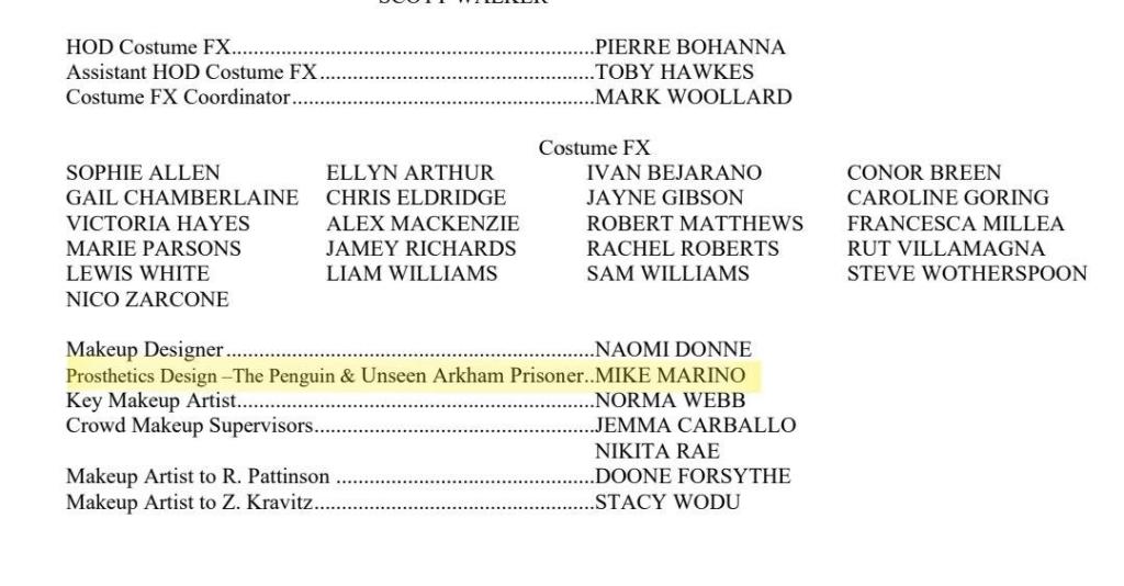 The Batman movie credits for Barry Keoghan at Arkham Asylum.