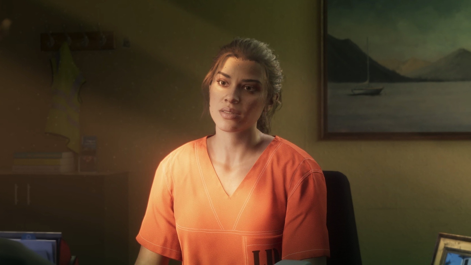 Lucia character in a prison jumpsuit in Grand Theft Auto VI