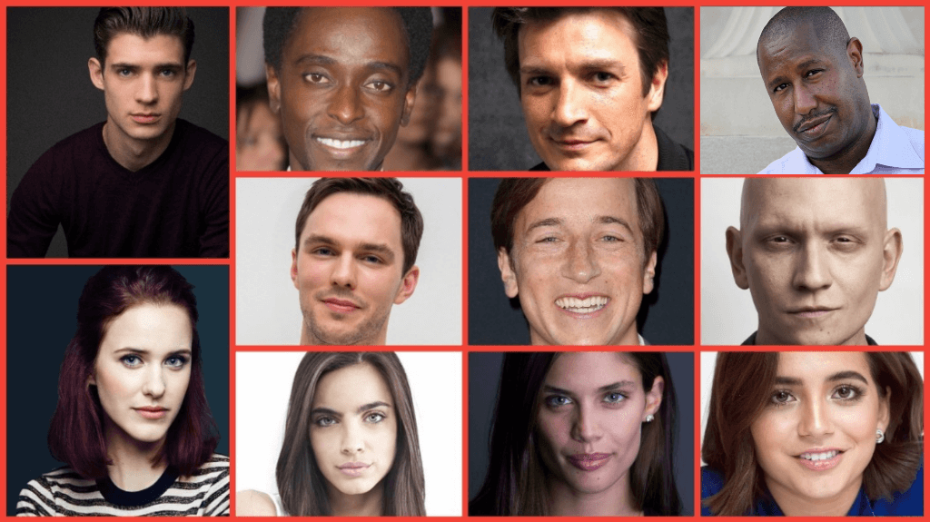 Actors headshots line-up: David Corenswet, Nicholas Hoult, Rachel Brosnahan, Sara Sampaio, Edi Gathegi, María Gabriela De FaríaI, sabela Merced, Skyler Gisondo, Anthony Carrigan, Terence Rosemare