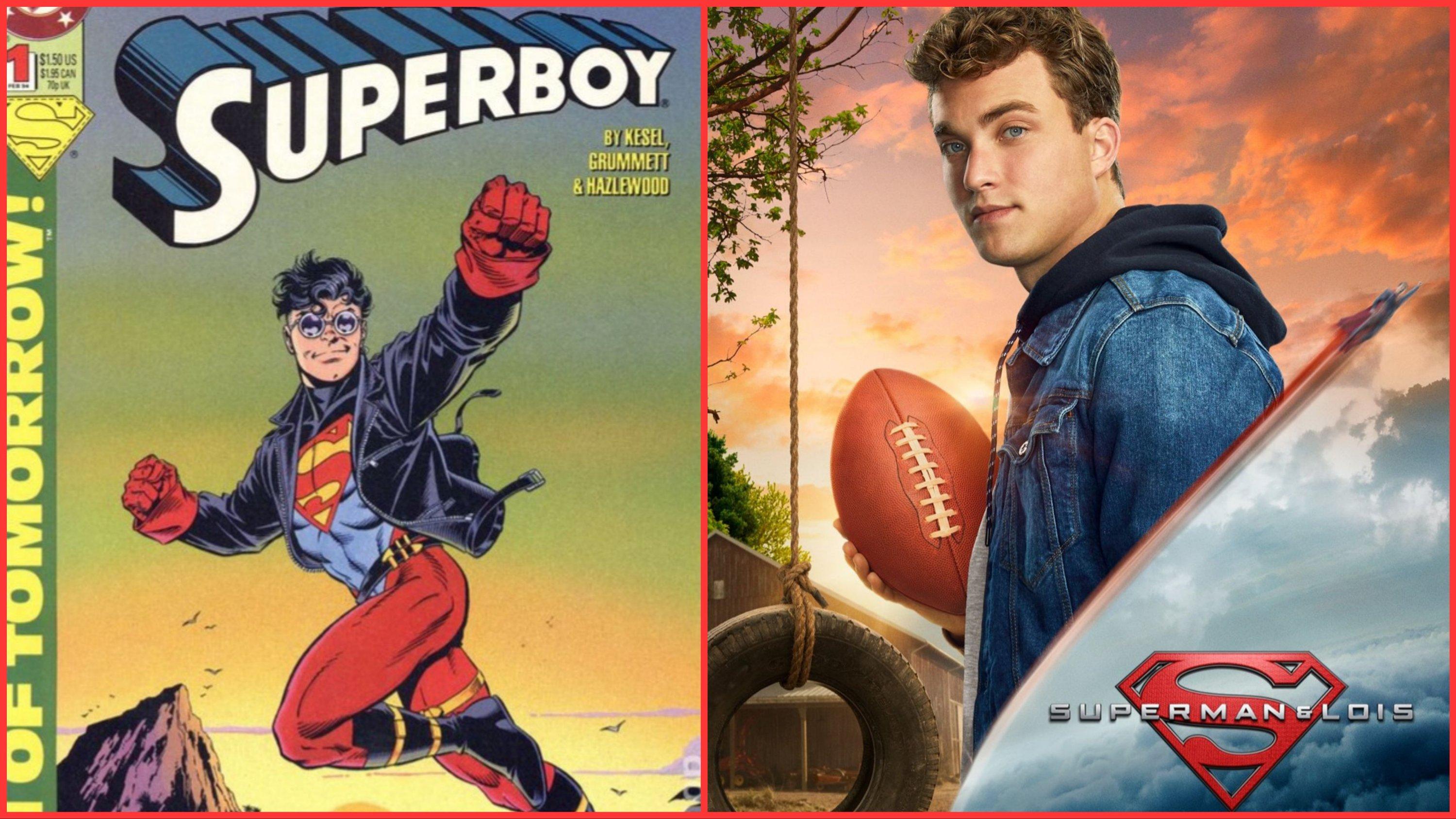Set photos show Jordan Elsass wearing a Superboy costume