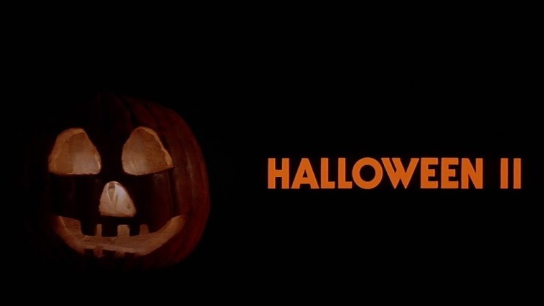 Halloween II title card with a pumpkin. horror film