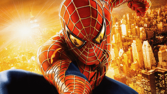 Spider-Man swinging through the city poster