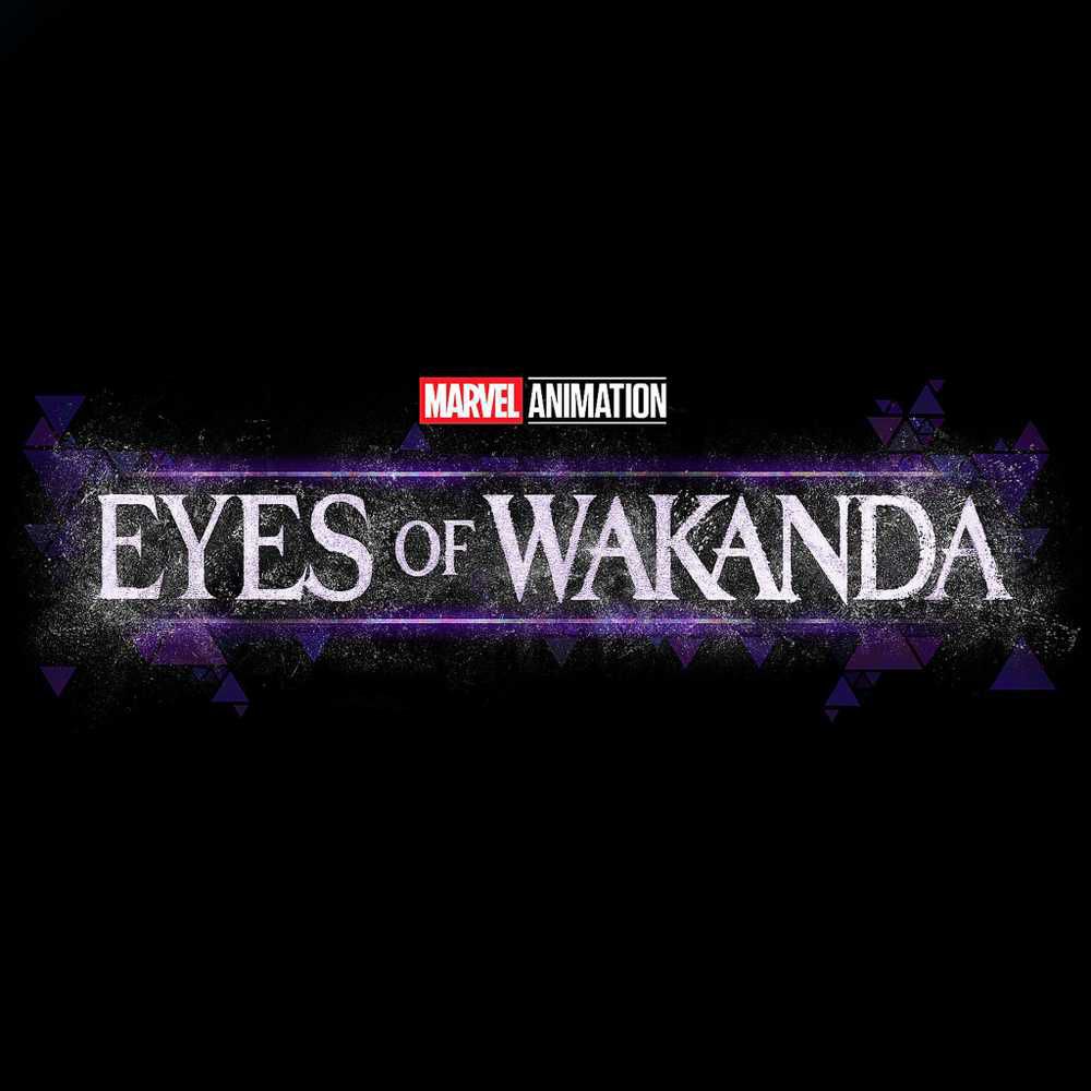 Fragmented Purple background, overlayed with white font Marvel Animation "Eyes of Wakanda"
