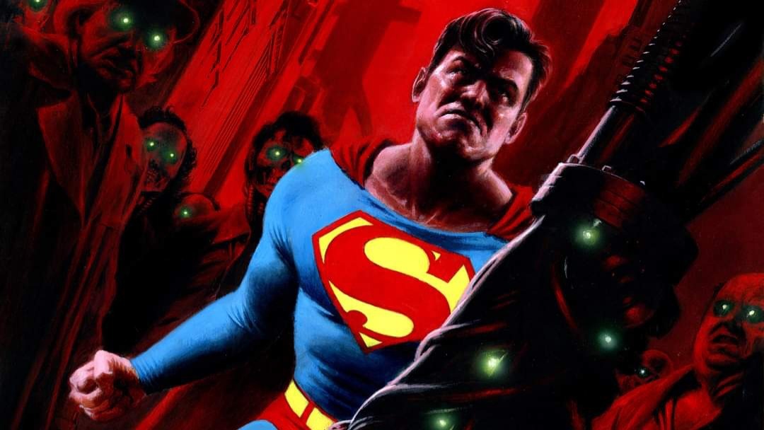 Classic Superman fighting off some enemies