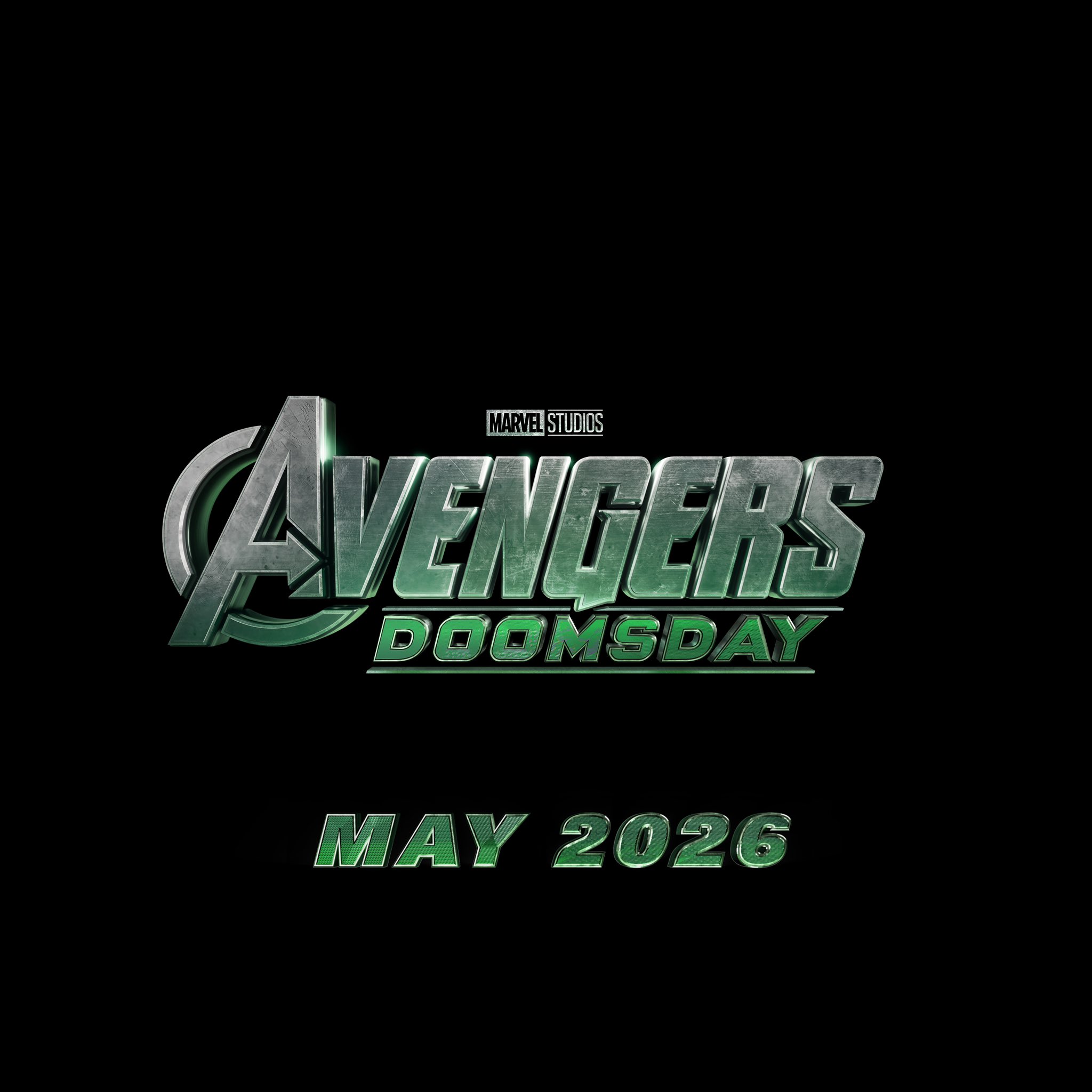 Title card text: Avengers Doomsday May 2026. Green font on a black background