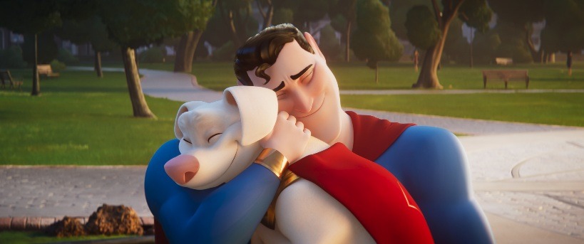(L-r) DWAYNE JOHNSON as Krypto and JOHN KRASINSKI as Superman in Warner Bros. Pictures’ animated action adventure “DC LEAGUE OF SUPER-PETS,” a Warner Bros. Pictures release.