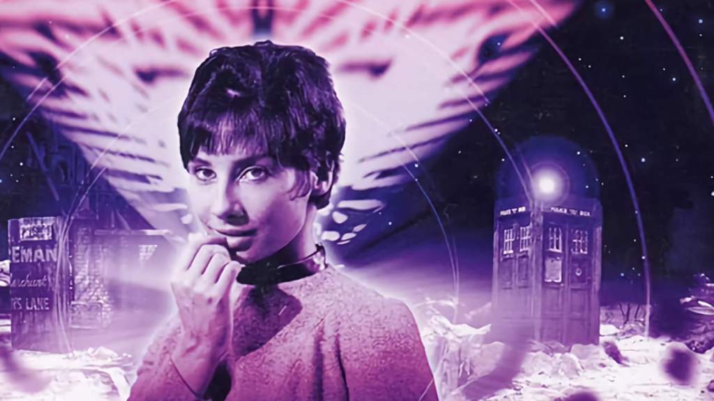 DVD cover for An Unearthly Child featuring Carol Ann Ford with a TARDIS