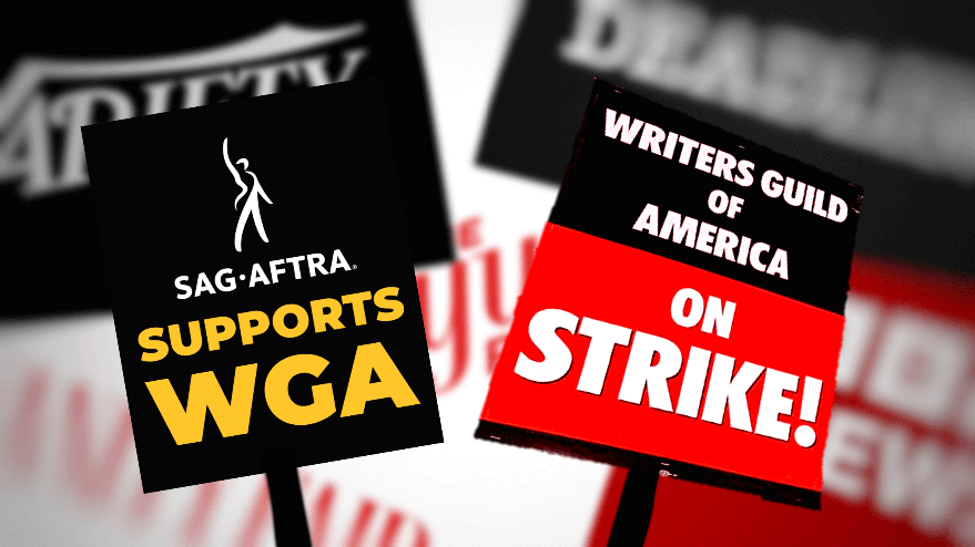 News publication logos overlayed by the SAG-AFTRA and WGA banners