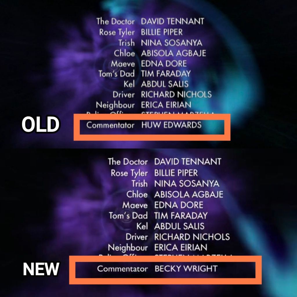 Doctor Who Credits changed from Huw Edwards to Becky Wright