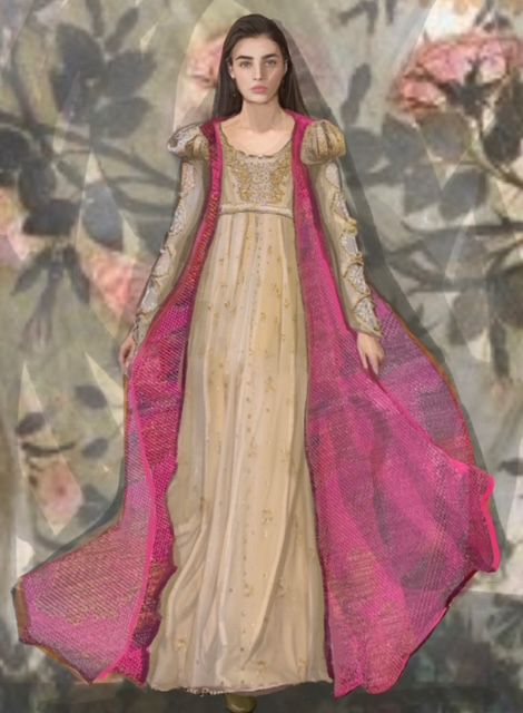 Juliet fashion concepts yellow/white blouse with a pink cloth covering